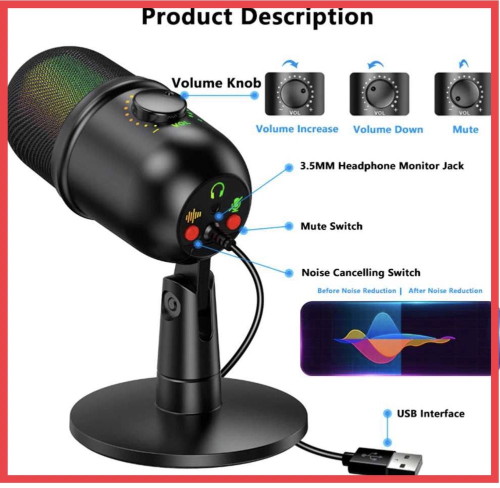 Мікрофон студійний конденсаторний RGB, для ігор