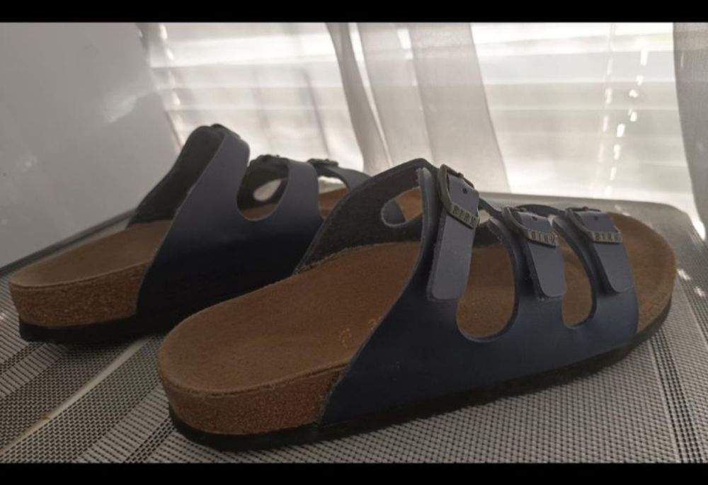 Биркенштоки шкіряні шльопанці шльопки Birkenstock Florida 38 сині