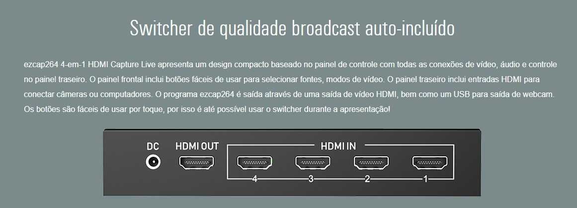 Captura e Mixer de vídeo: 4 x HDMI (alternativa a ATEM Mini ou elgato)