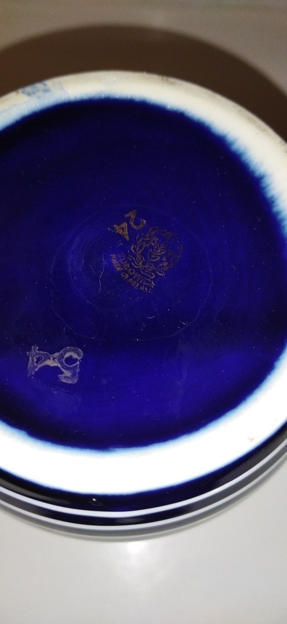 PRL kolekcjonerski kufel ceramiczny Tułowice kobalt stopnie marynarki