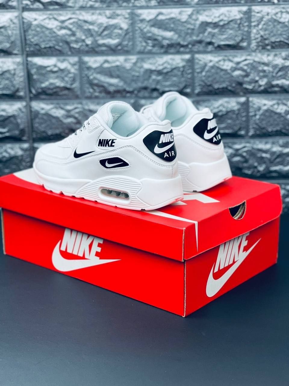 Мужские Кроссовки Nike Air Max 90 Белые Кожаные Кроссовки Найк