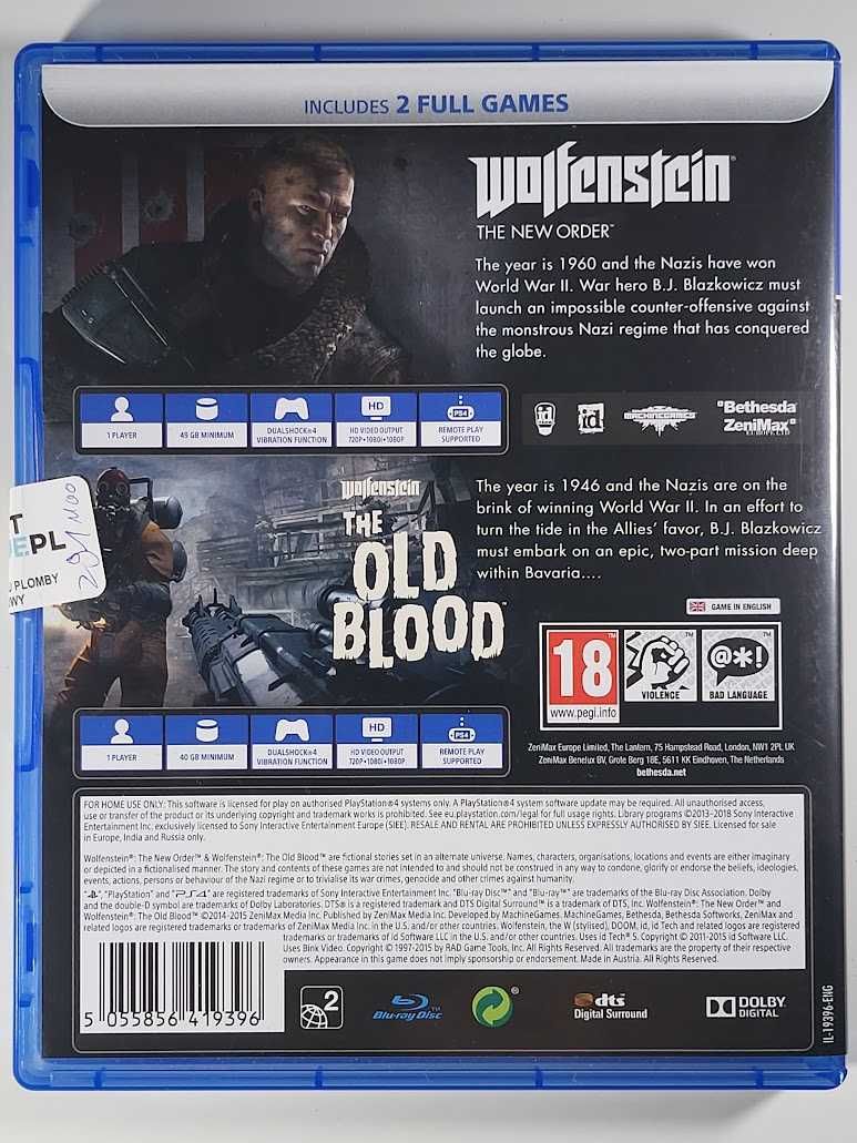 Wolfenstein: The New Order + The Old Blood / Gra PS4 / Napisy PL / WWA