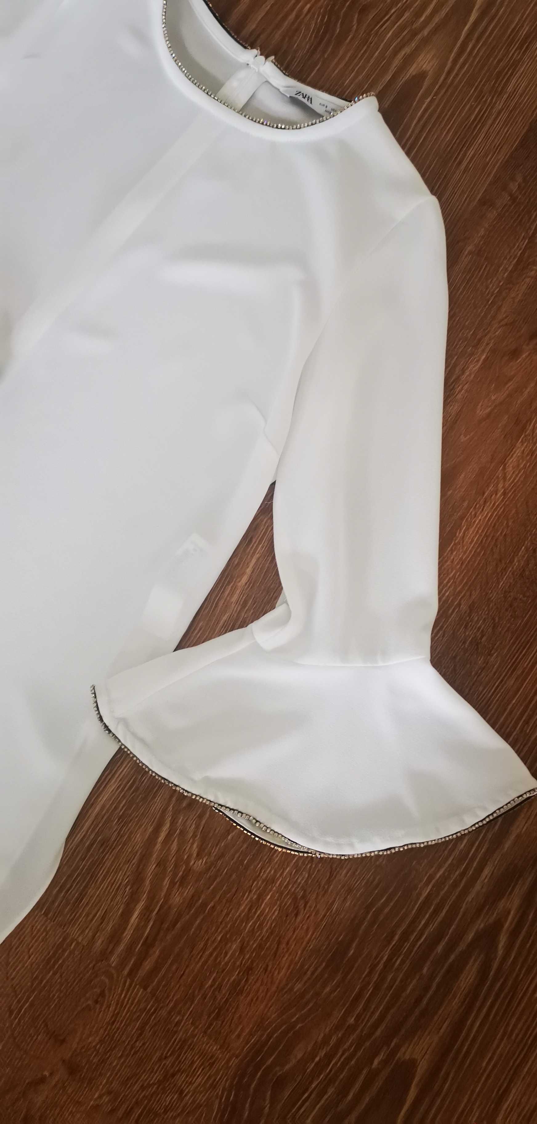 Biała Koszula Zara Kryształki Ozdoby
