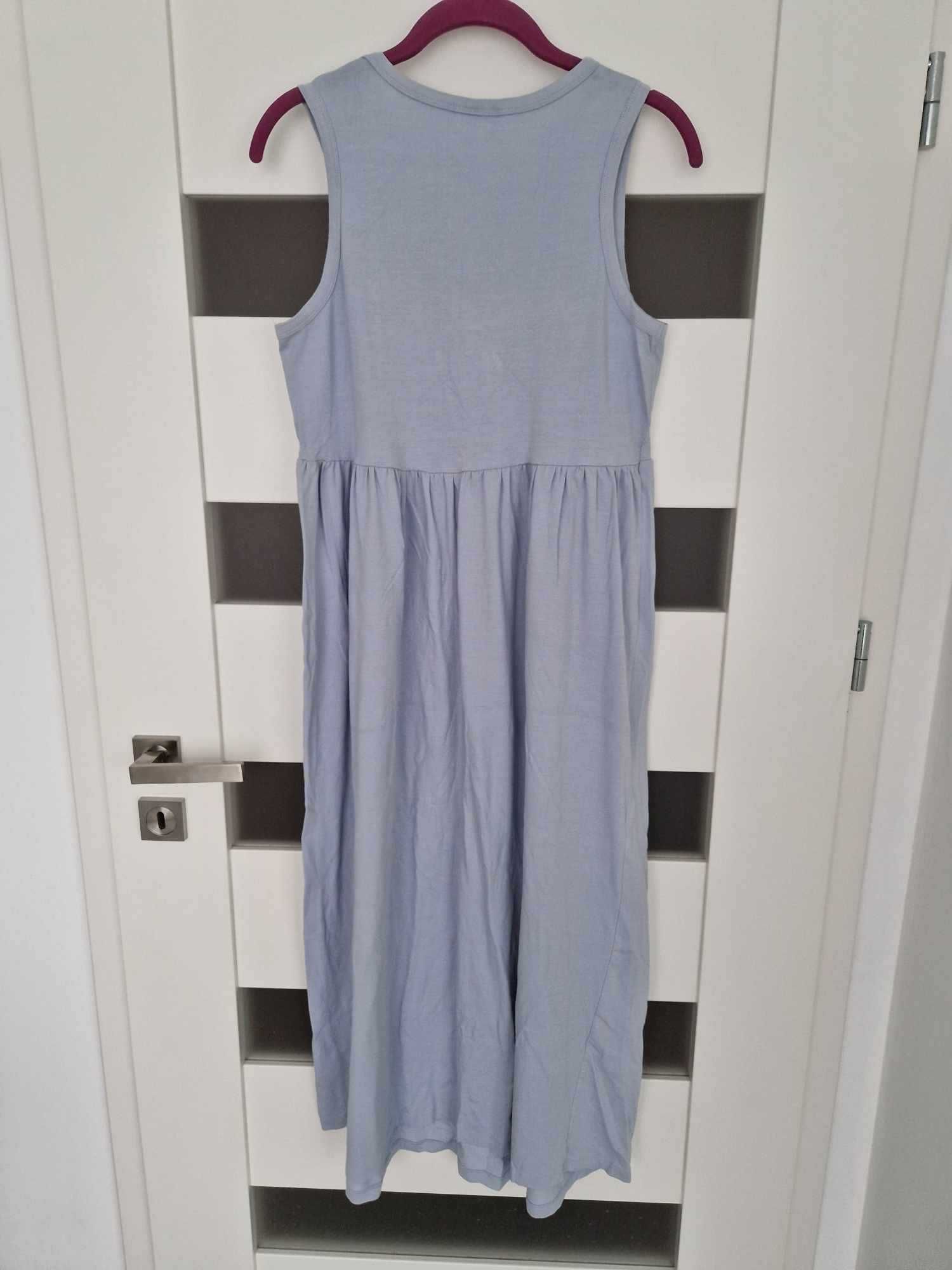 Niebieska bawełniana sukienka ciążowa H&M Mama maxi M 38