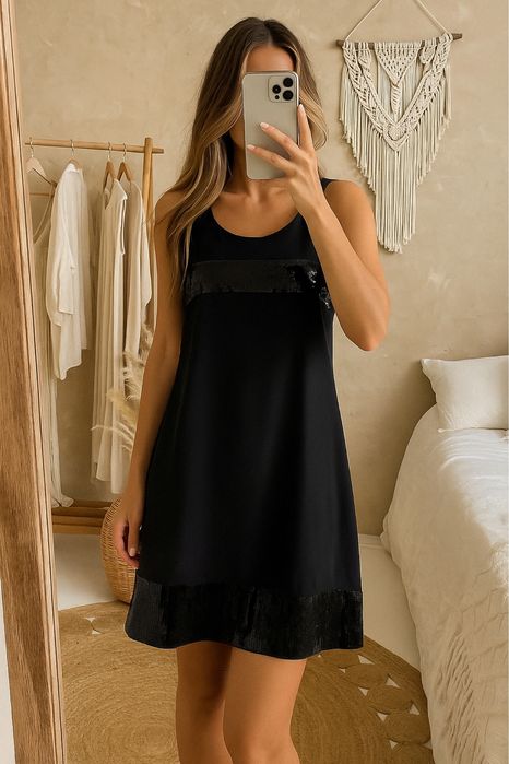 Czarna sukienka cekinowa wieczorowa Charles Vögele M/L ołówkowa