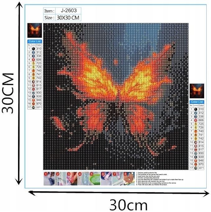 Diamentowy obraz zestaw malowania 3d płomień motyl 30x30