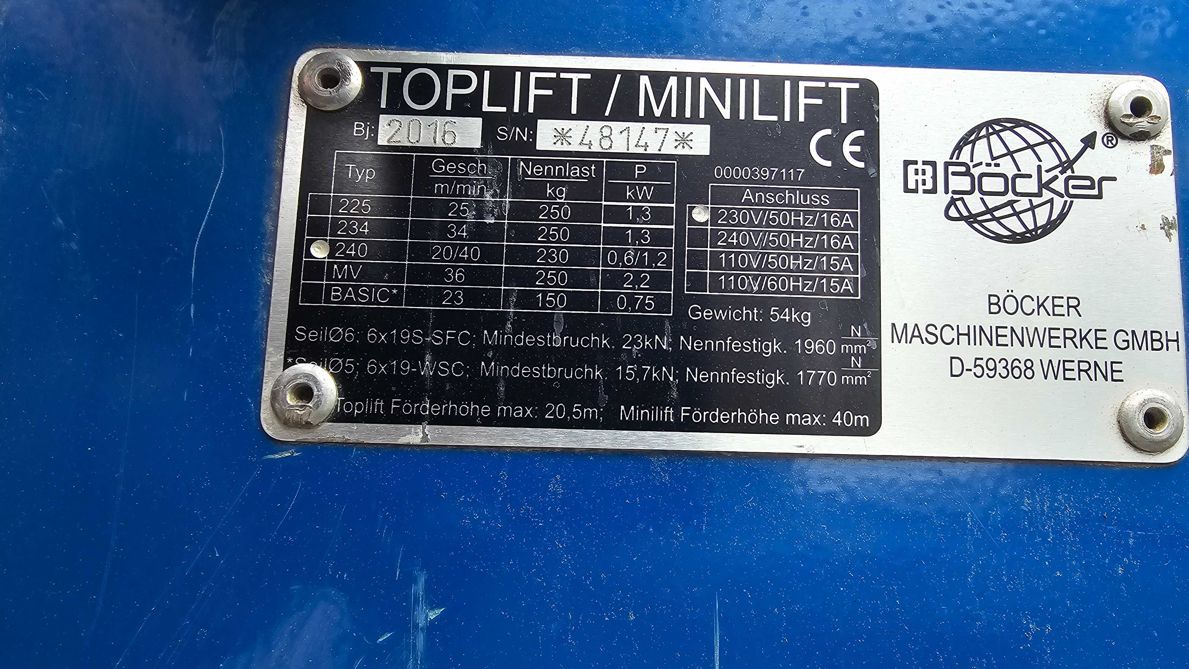 Winda drabina dekarska Bocker TopLift 12-22m wciągarka dachowa Nr110