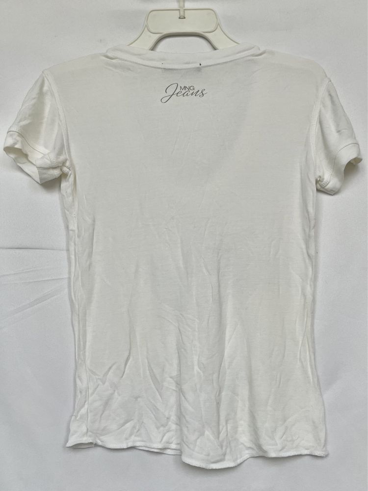 Biała bawełniana bluzka z aniołem w koronie mango jeans M