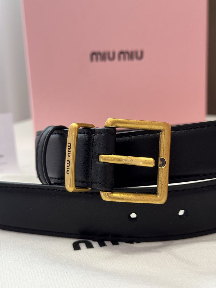 Ремінь Miu Miu шкіряний чорний 110 міу міу пасок ремень миу миу