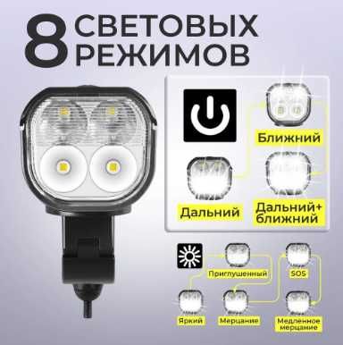 Велосипедный фонарь+повербанк+звонок FY-336-4T6 microUSB WProof Li-Ion