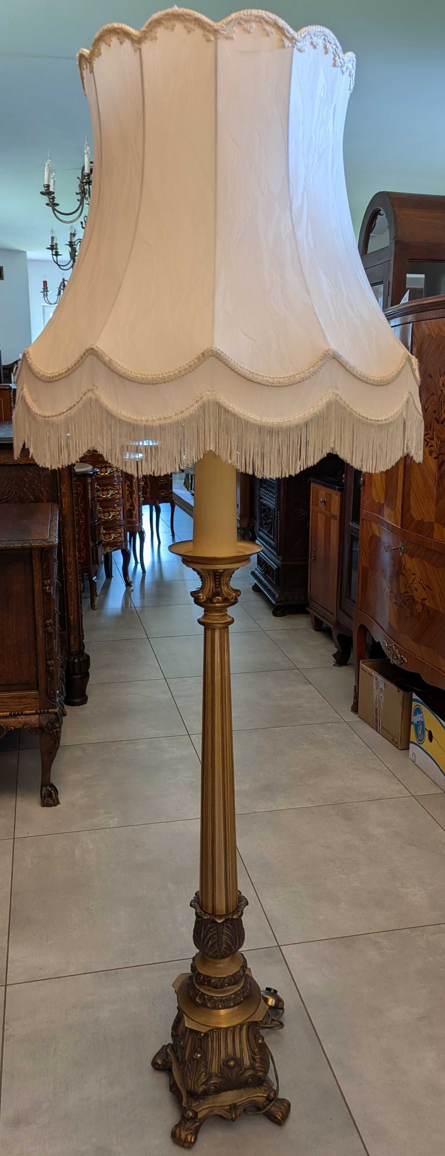 Piękna lampa podłogowa mosiądz,drewno-sklep Dąbrowa Górnicza