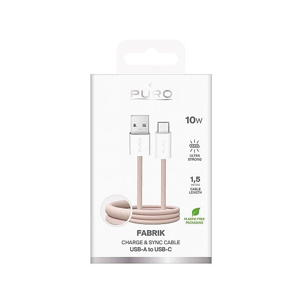 Kabel Puro Fabrik 10W w oplocie USB-A - USB-C 1,5m - beżowy