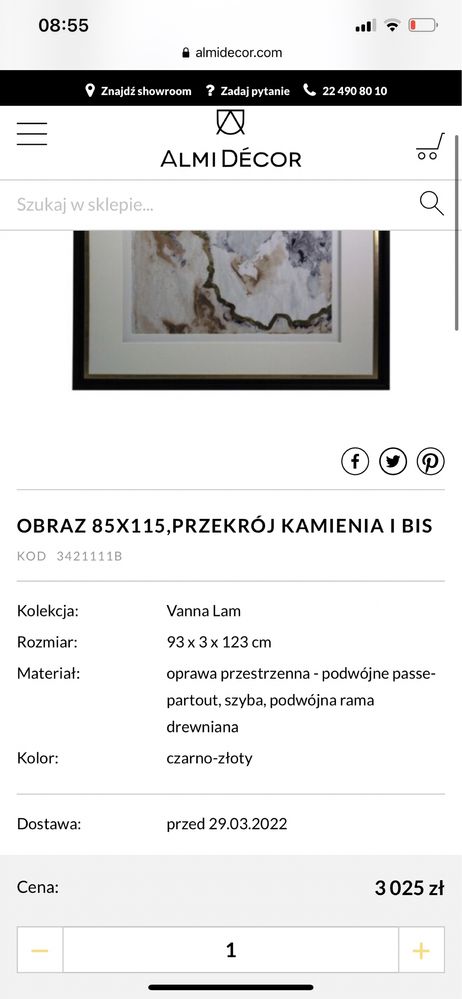 Obraz duży elegancki przekrój minerał marmur Almi Decor