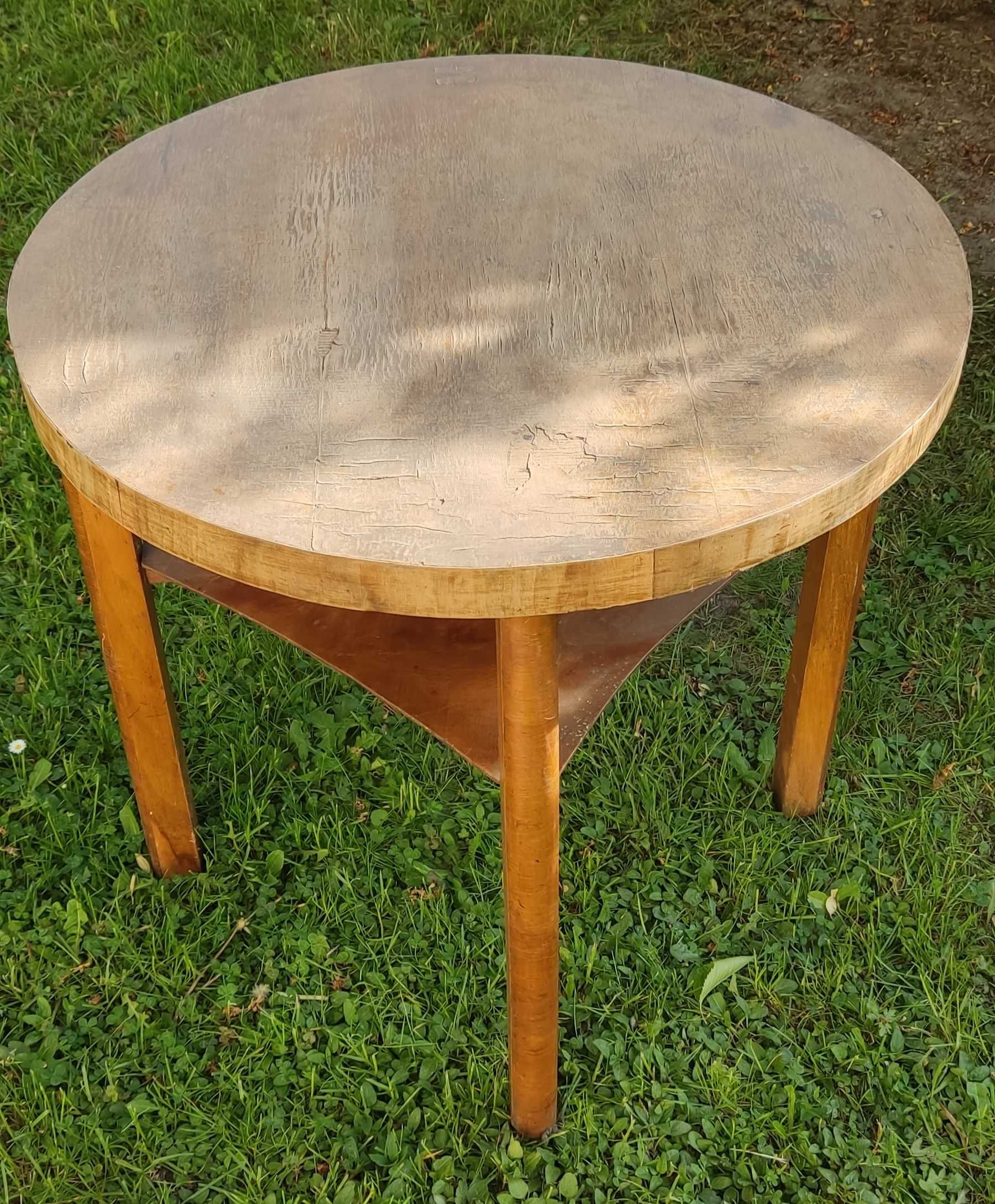 Stół drewniany okrągły PRL