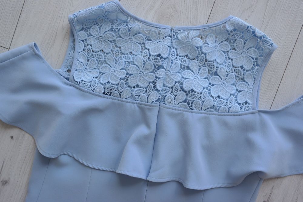 błękitna sukienka z koronką Ryłko r.38~ wesele~ komunia~ chrzest
