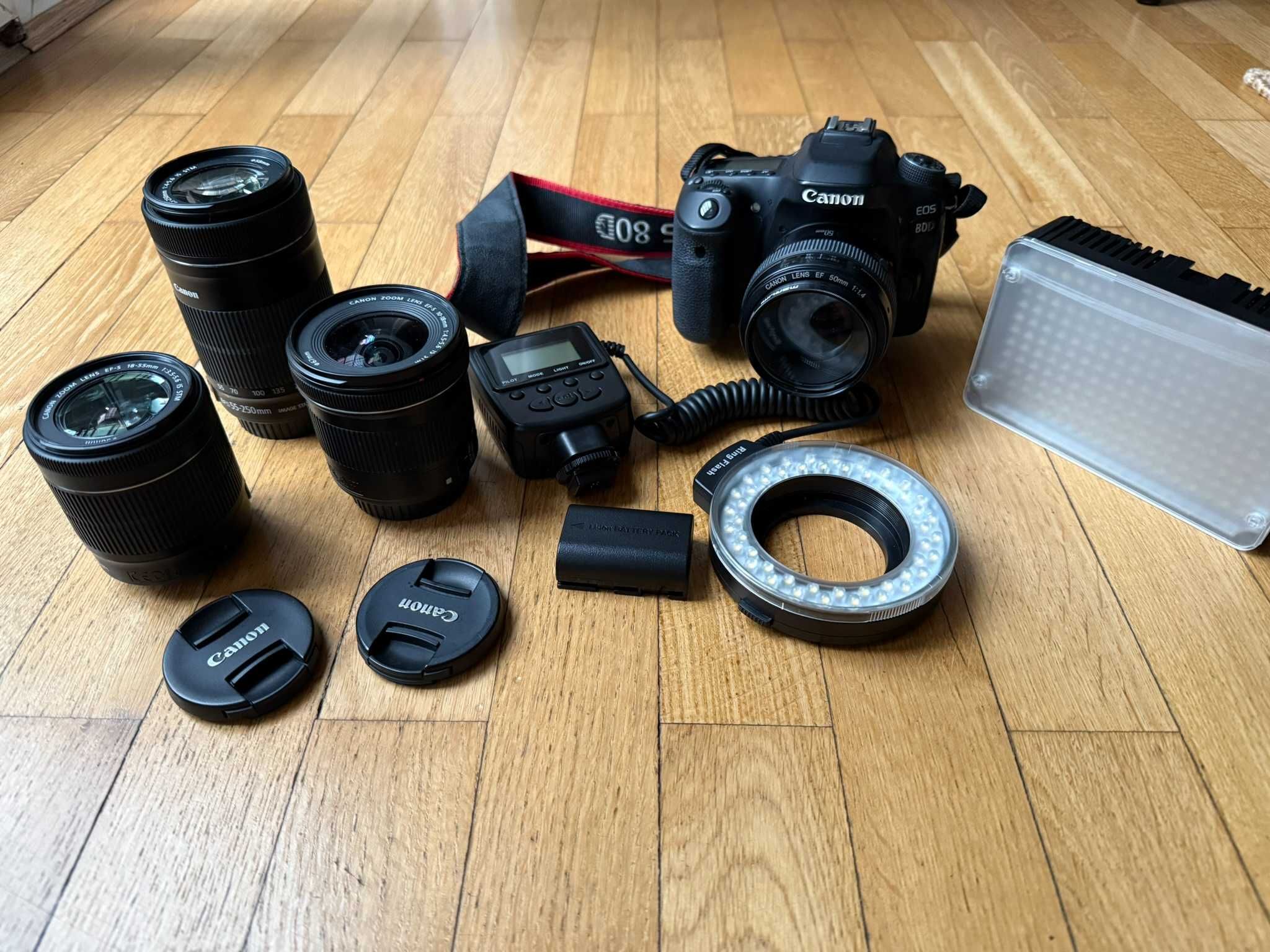 Zestaw Canon EOS 80D + 4 obiektywy + lampa pierścieniowa + plecak