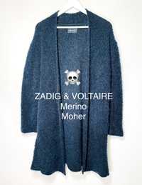 Kardigan, sweter Zadig & Voltaire moher,  wełna merino S granatowy