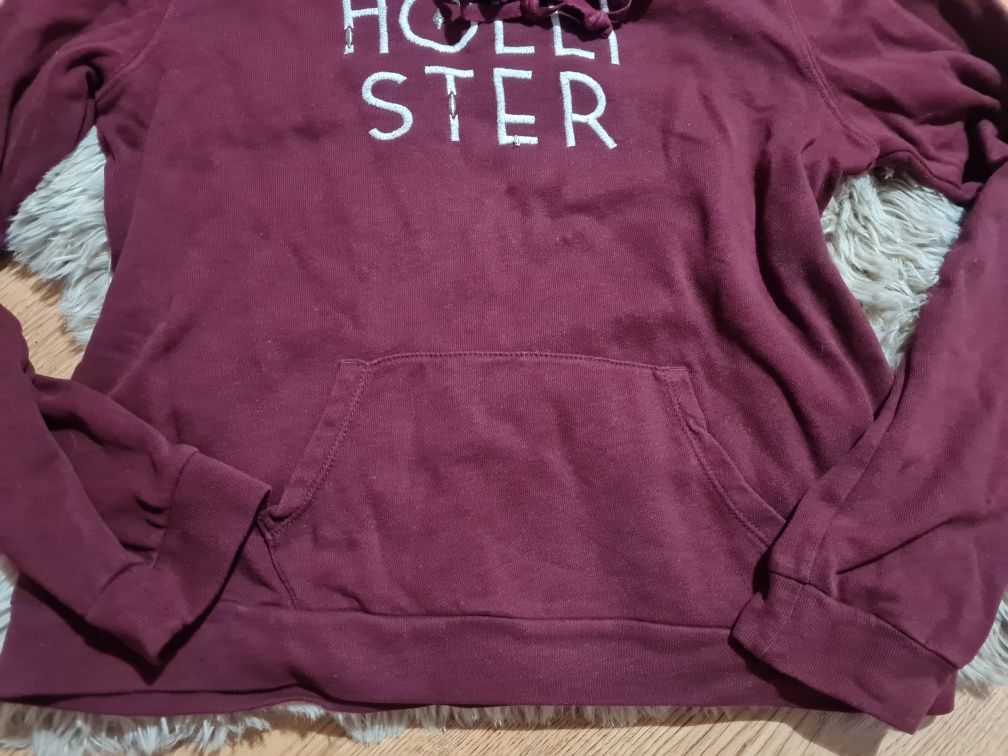 Hollister bluza z kapturem r L M bordowa z kapturem kangurka duże logo