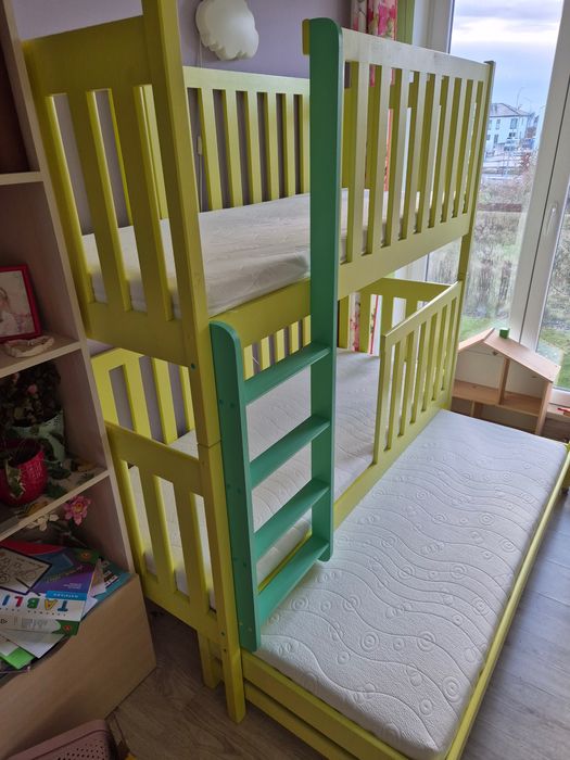Łóżko piętrowe z dostawką 70x170 - kolor limonka
