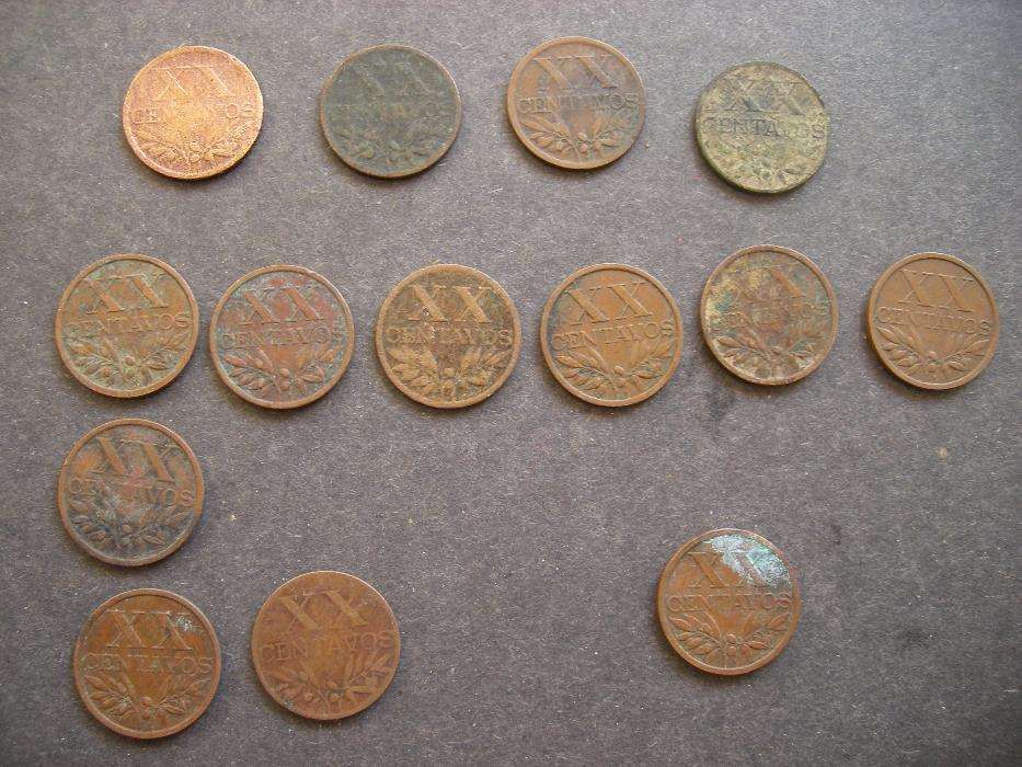 Moedas XX (20) centavos, anos 1946, 1948, 1949, 1953, 1963 a 1968