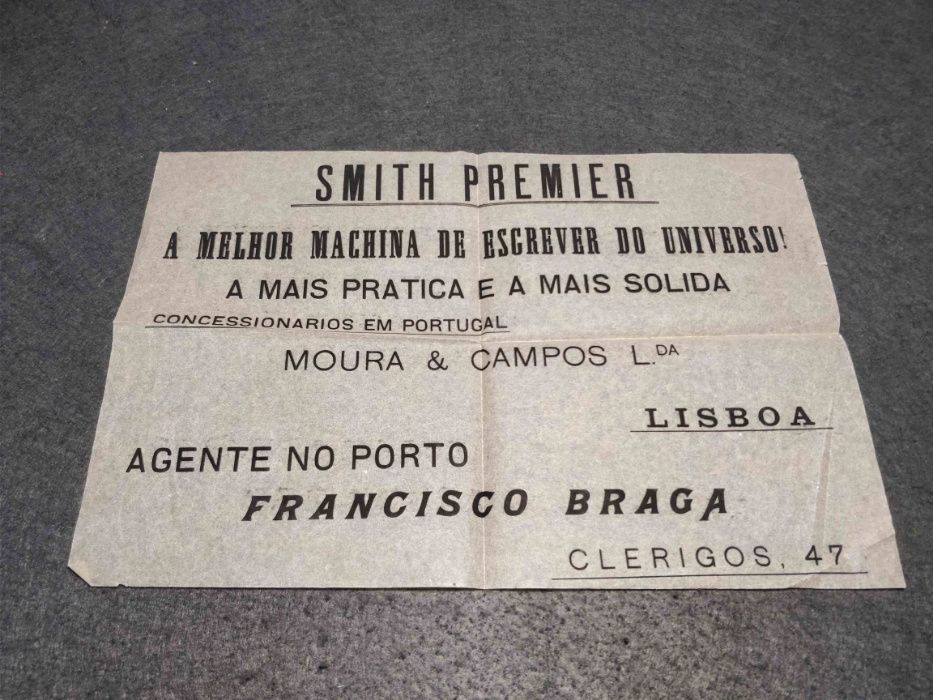 Antiga publicidade Maquinas de escrever Smith Premier