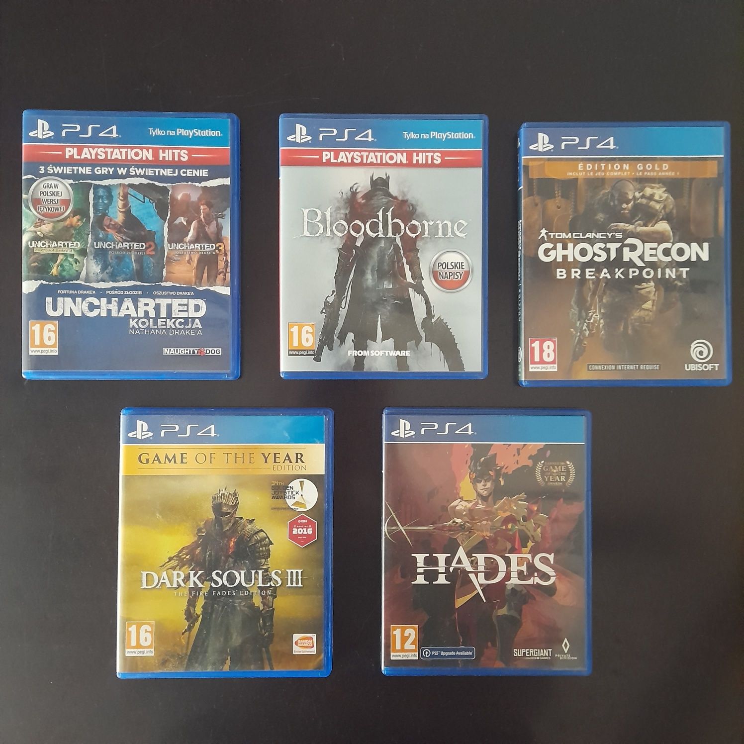 Gry PS4 dark souls, bloodborn, uncharted, hades, breakpoint