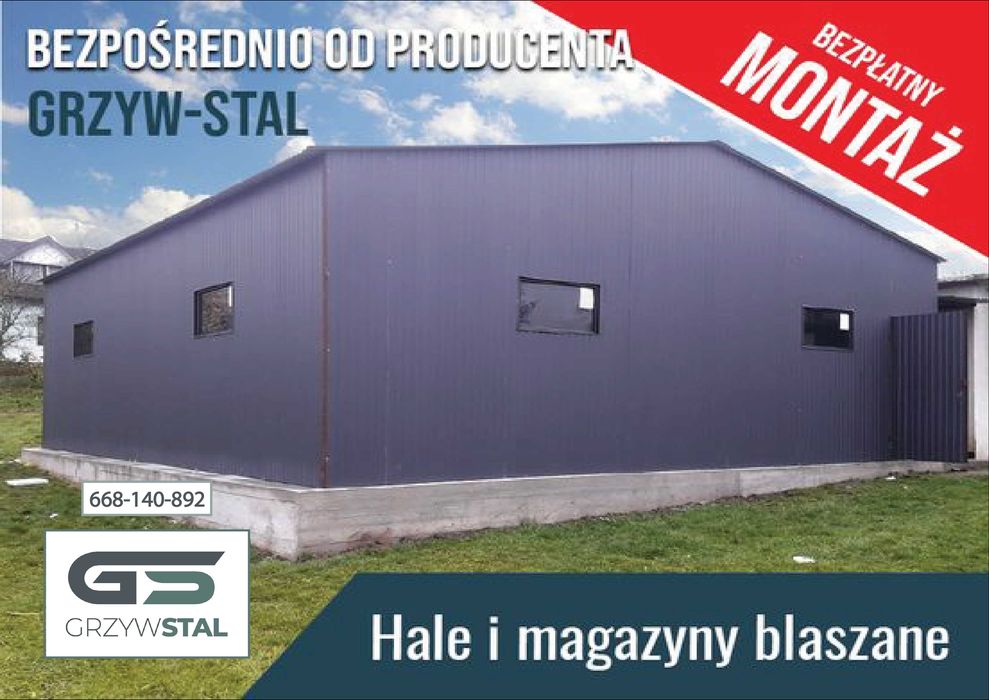 Grafitowy Garaż Blaszany 8x9m - Blaszak  - Magazyn , Hala – GRZYWSTAL