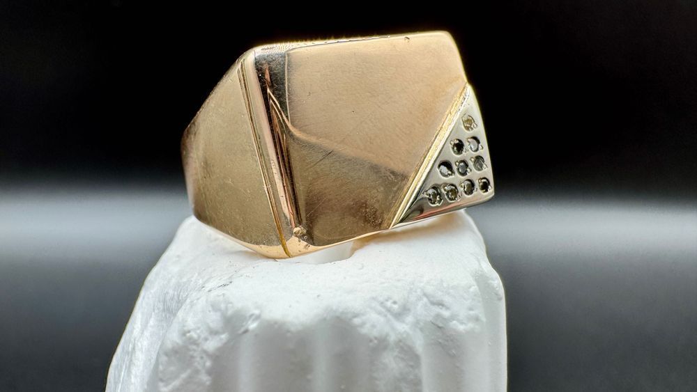 Męski złoty sygnet z 10 diamentami 14ct, waga: 20,51g, rozmiar: 27