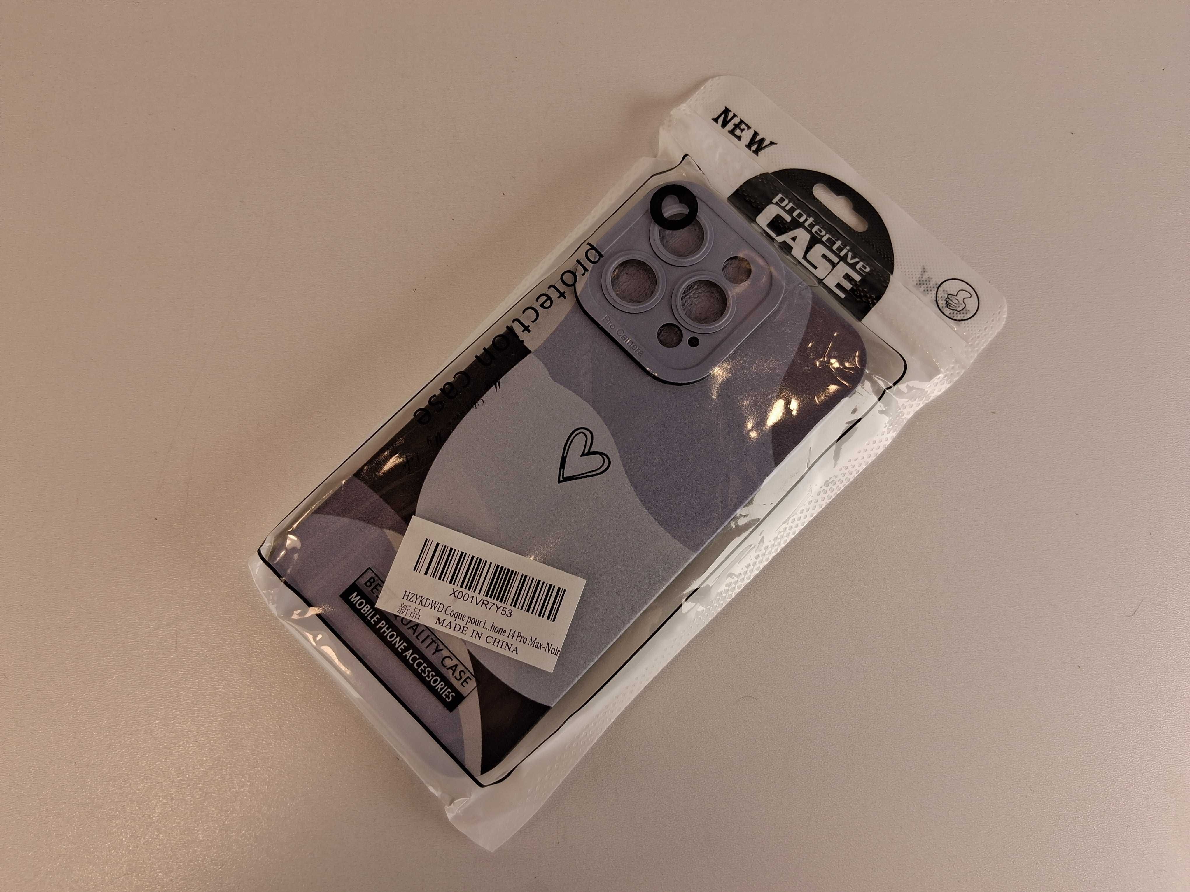 E078 Etui Coque do iPhone 14 Pro Max-Noir Fioletowe Serce