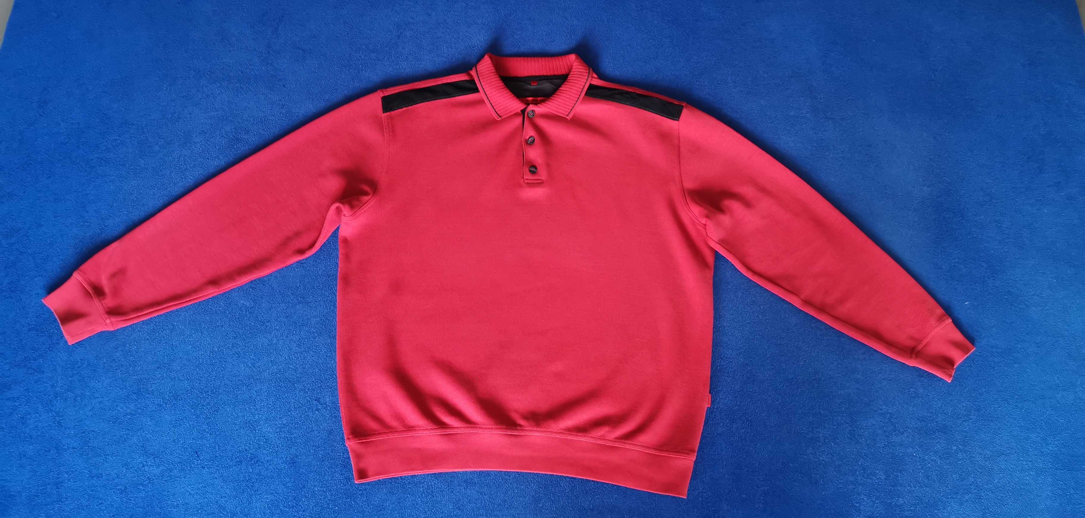 Lekki czerwony sweter męski SIGNUM 3 guziki BAWEŁNA PULOWER bluza XL