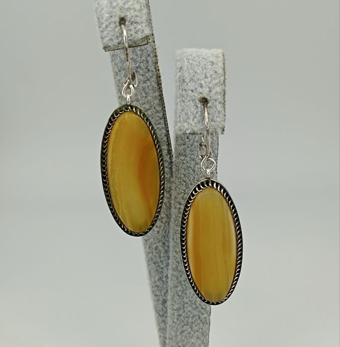 Советские серебряные серьги 875 урал с агатом