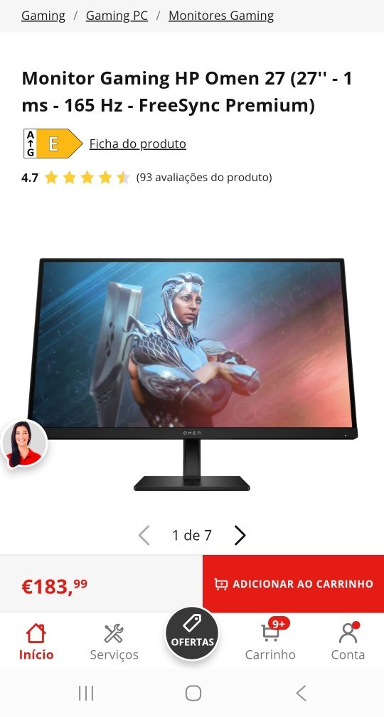 Monitor Gaming HP Omen 27 (27'' - 1 ms - 165 Hz - FreeSync Premium)