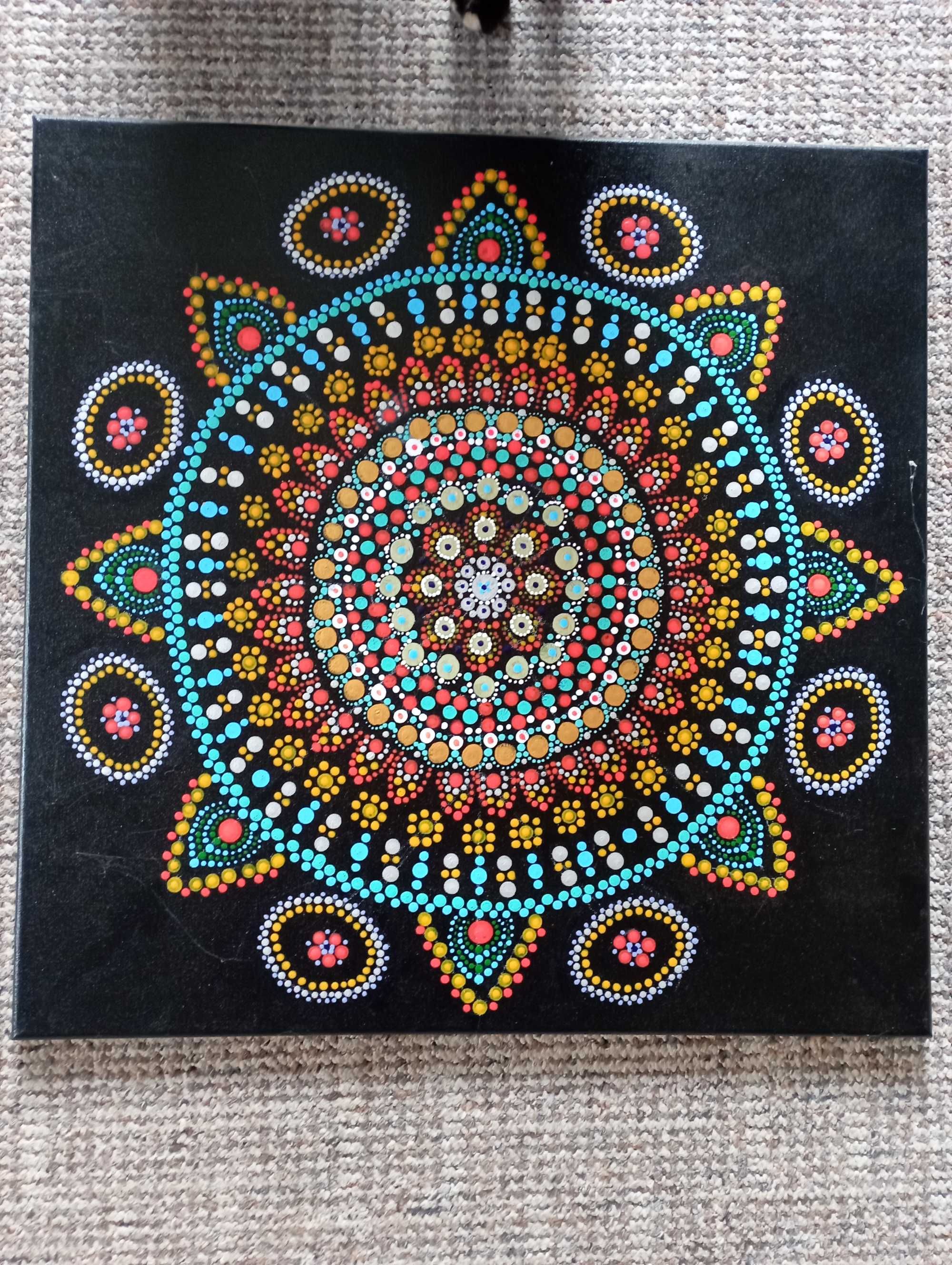 Obraz ręcznie malowany mandala kolorowa szczęście