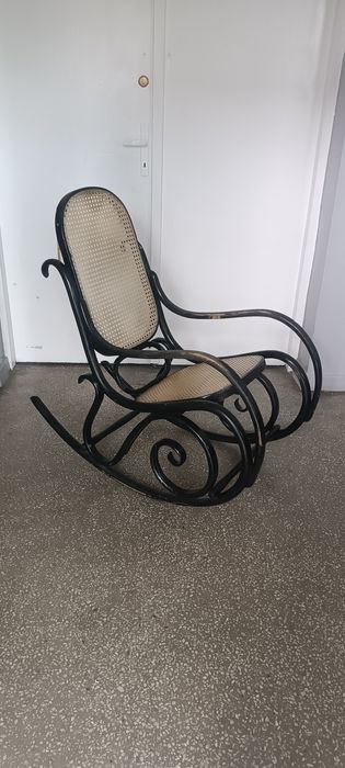 Stary Fotel bujany rafia thonet drewniany gięty