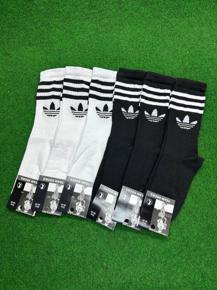 Adidas Wysokie Białe Czarne Skarpety 36-39(6 par)