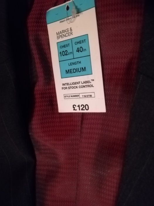 Czarna Marynarka Marks&Spencer Sartorial 100% wełna drobny prążek NOWA