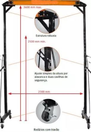 Pórtico móvel capacidade 1 ToN, elevação a 3,60 metros UNICRAFT
