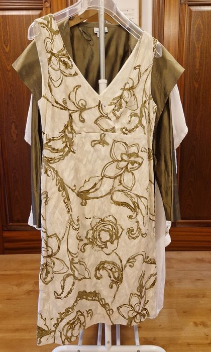 Wizytowa  szykowna SUKIENKA Deni Cler 44 bawelna ecru kremowa jak nowa