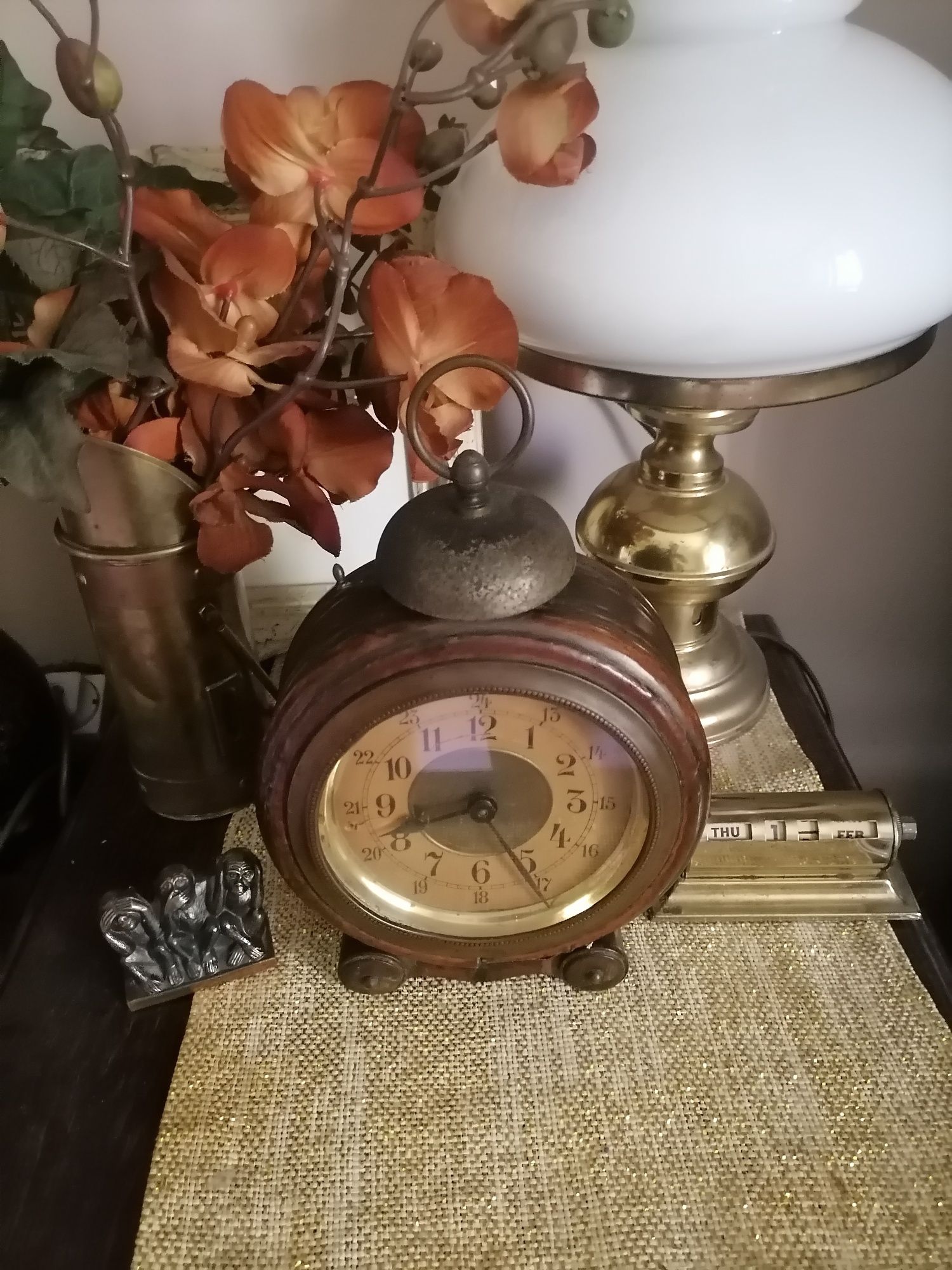 Stary zegar z budzikiem z łat 20 tych ART DECO