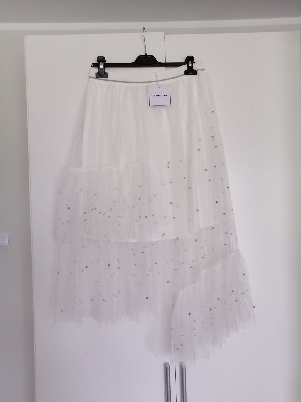 Nowa biała tiulowa asymetryczna spódnica midi m L xl