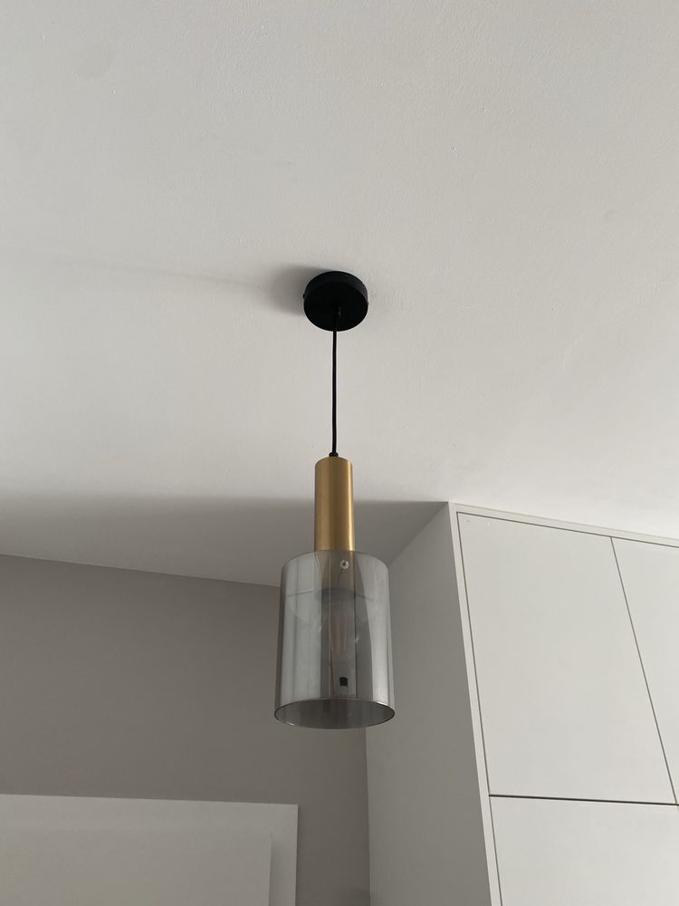 Komplet Zestaw lamp modne dymione szklo złote sprawne nowoczesne loft