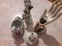 Zestaw PRL kolekcjonersk porcelanowy porcelana wazoniki szkatułka
