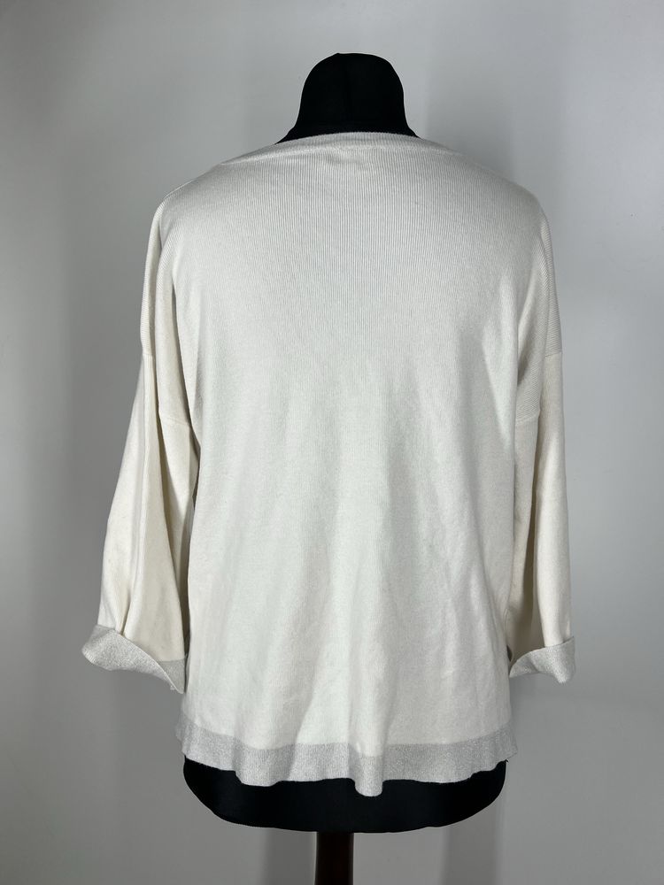 Elegancki bialo srebrny sweter/bluzka szerokie rekawy. 3/4