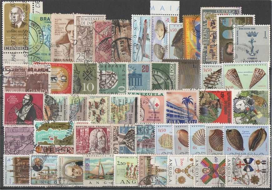Filatelia: lote de selos e blocos, novos e usados (107 exemplares)