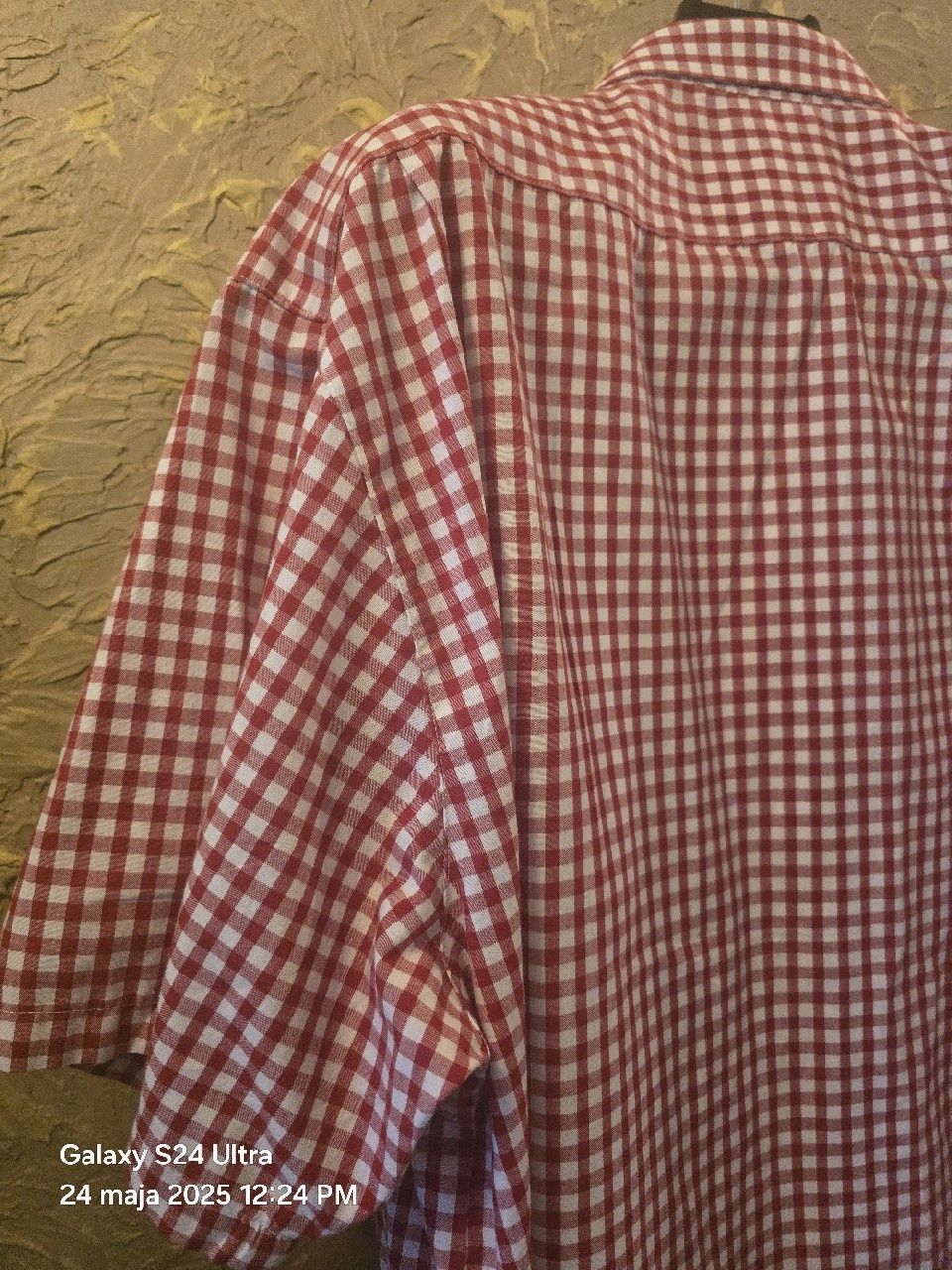 Elegancka niemiecka koszula myśliwska w kratę XXXL. Guziki rogowe.