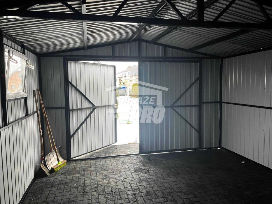Garaż blaszany 4x5 Brama + okno Antracyt  Dach dwuspadowy GP145