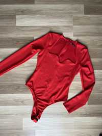Czerwone eleganckie body z długim rękawem Zara S 36