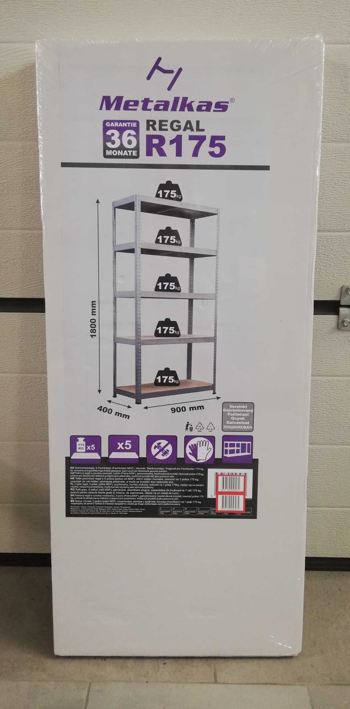 Regał Metalkas 180x90x40cm 175 kg 5 półek Do garażu strychu piwnicy