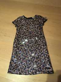 Elegancka sukienka GAP granatowa z cekinami 134 cm