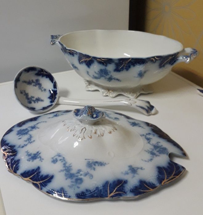 Terrina com colher e tampa em Porcelana azul - W.H. GRINDLEY - MINT